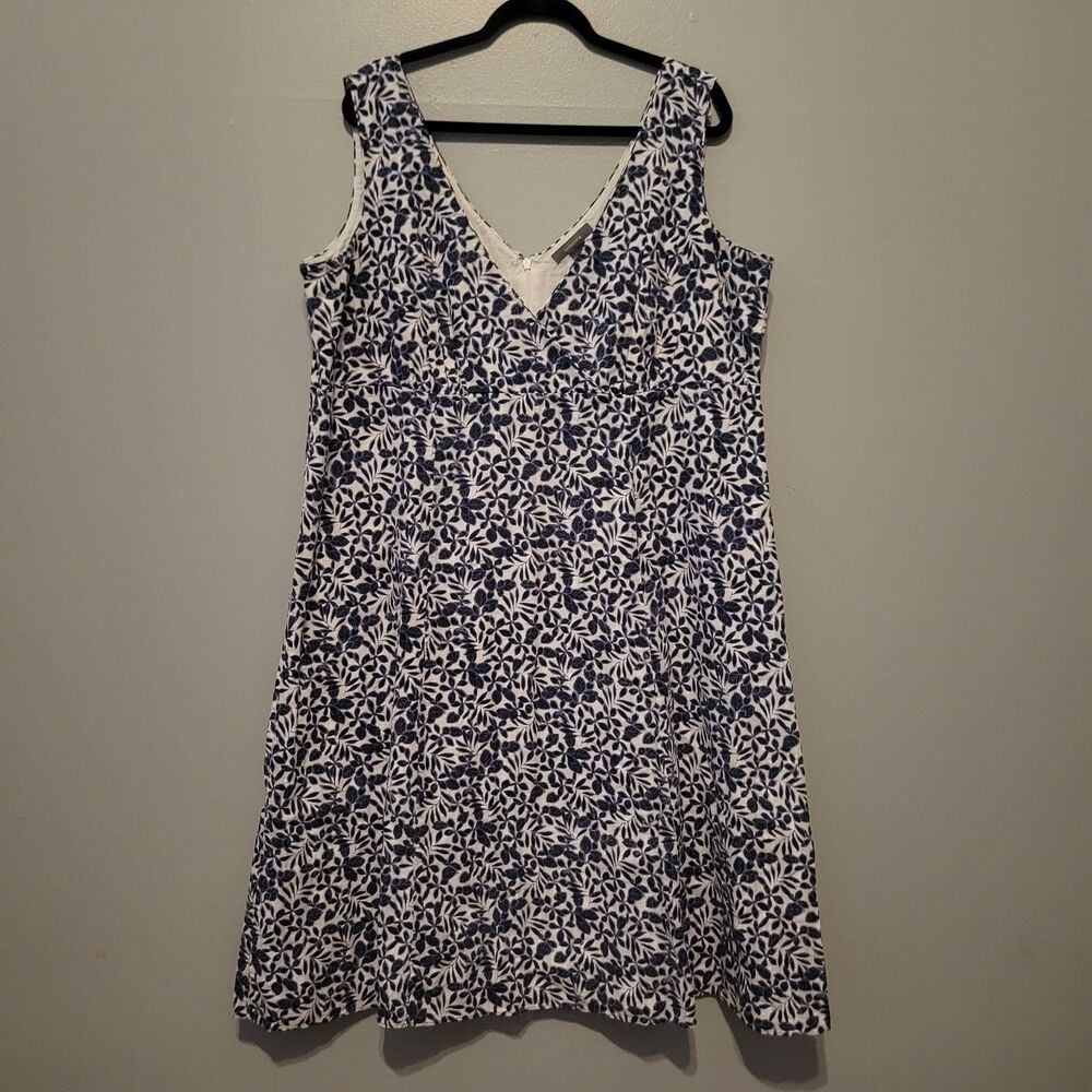 Liz Claiborne Blue White Floral Sleeveless Midi Dress Women’s 18W Cotton